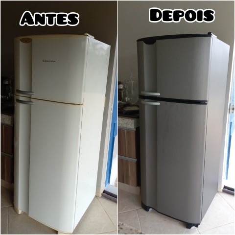Envelopamento de geladeira no aço escovado inox 